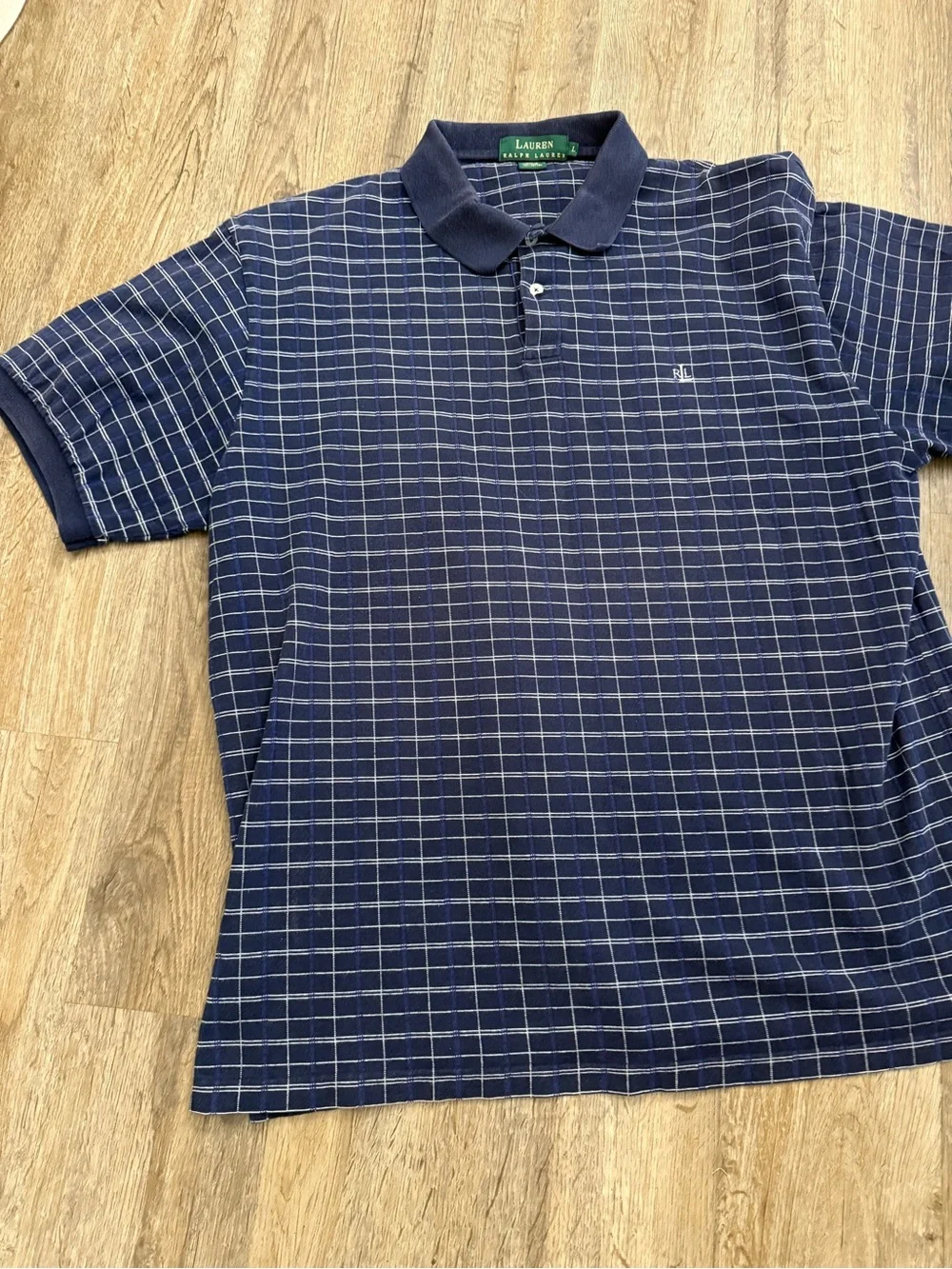 Lauren Ralph Lauren Blue Windowpane Polo Shirt Size Large